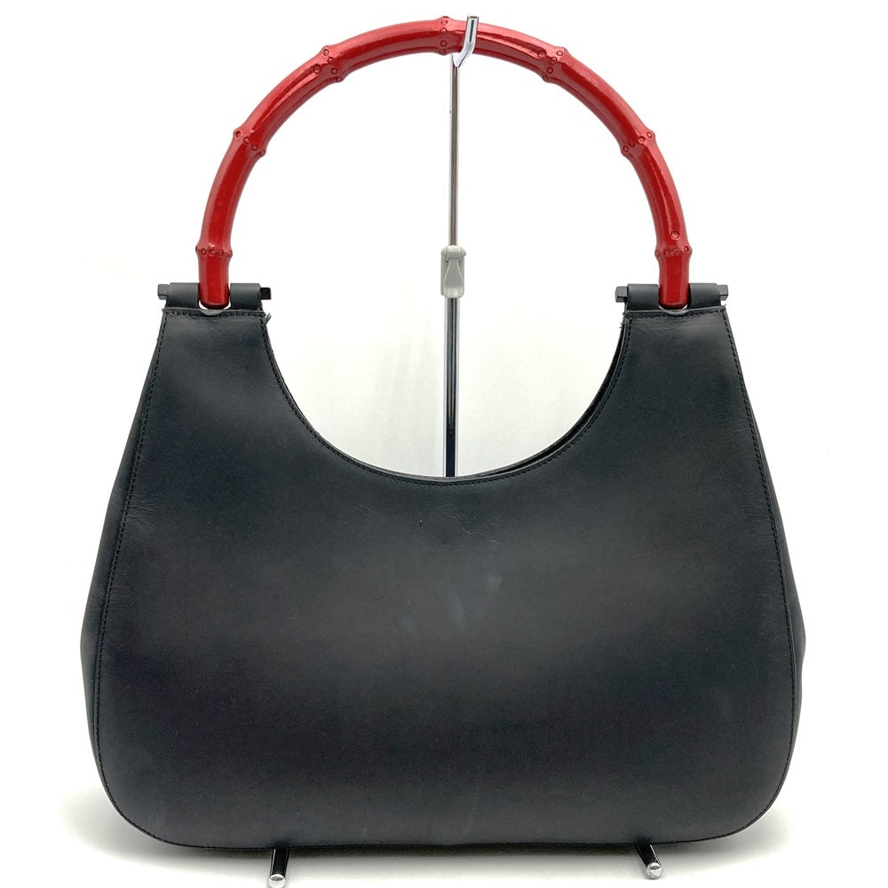 Gucci 001 3739 One-Shoulder Leather/Bamboo Shoulder Bag in Black/Red
