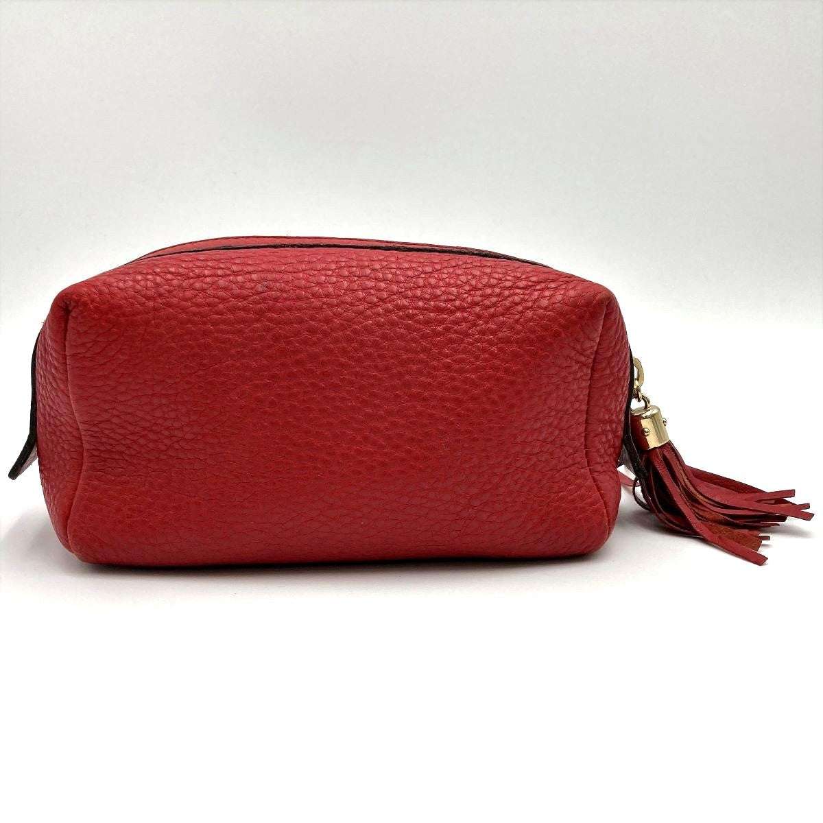 Gucci 308636 Soho Pouch with Tassel and Interlocking G in Red Calfskin Leather
