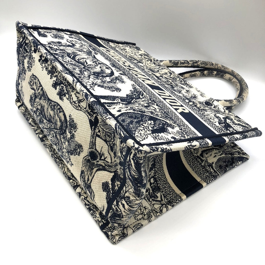 Christian Dior Book Tote Medium Toile de Jouy Sauvage Tote Bag in Navy Blue Tiger Canvas