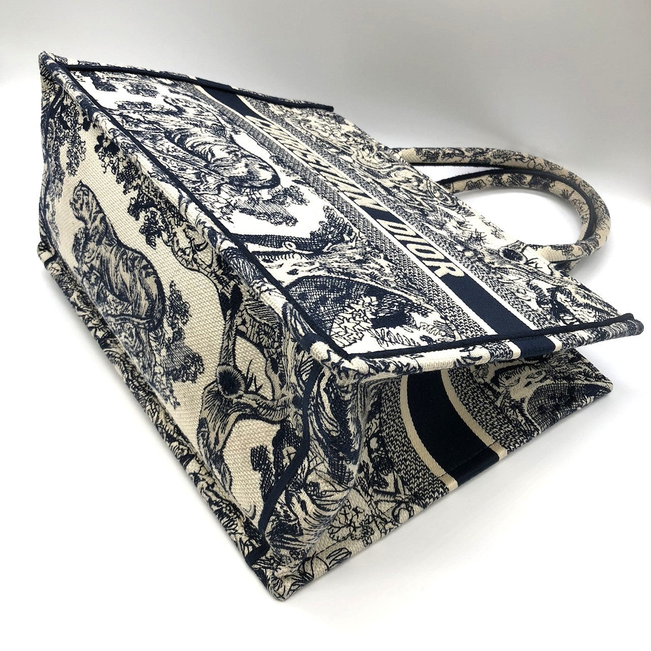 Christian Dior Book Tote Medium Toile de Jouy Sauvage Tote Bag in Navy Blue Tiger Canvas