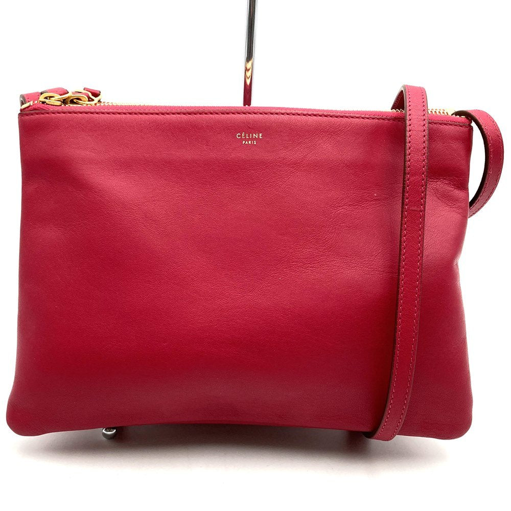 Celine Trio Shoulder Bag 0154, Crossbody, Dark Pink and Red Leather, High-End Brand