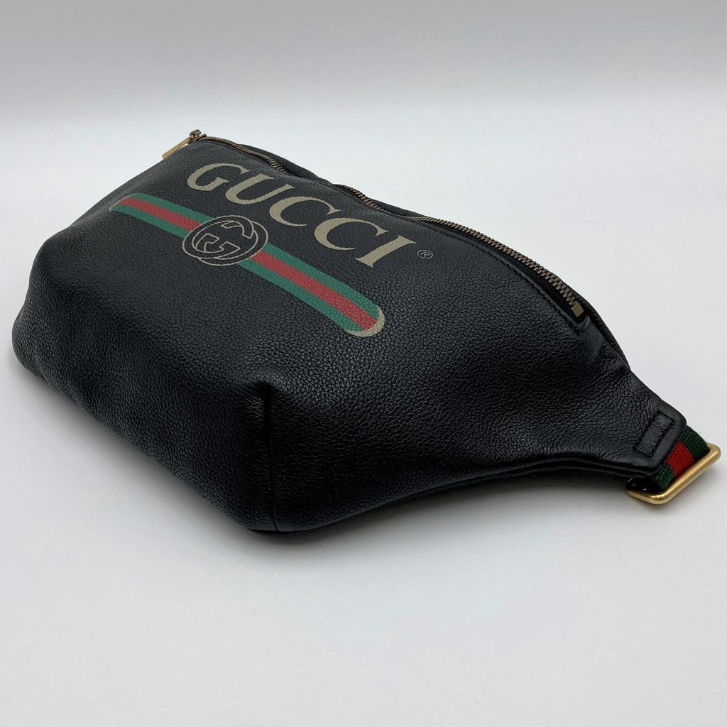 Gucci 493869 Sherry Line Waist Bag/Waist Pouch in Black Leather
