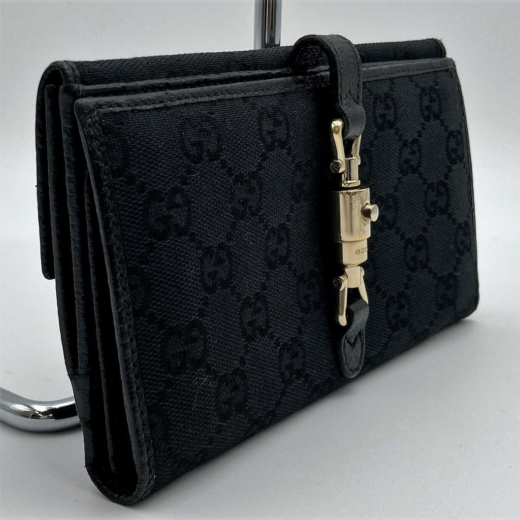 Gucci 141430 New Jackie GG Canvas Long Wallet in Black