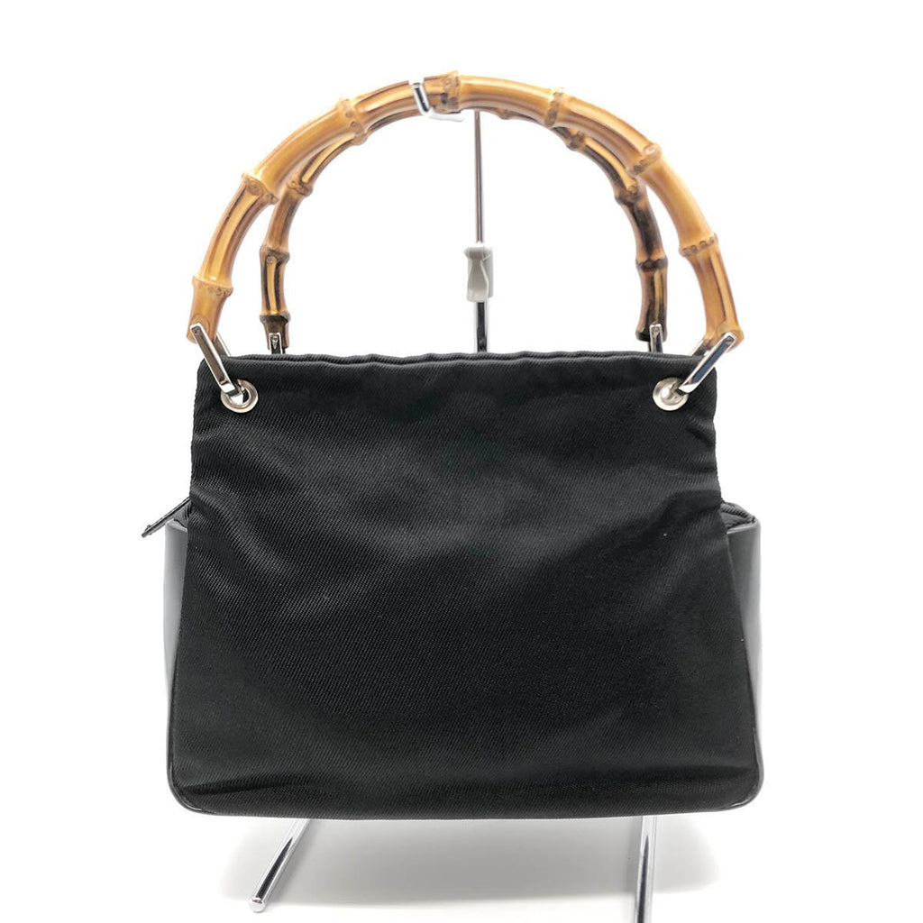 Gucci 0001014 Handbag Bamboo Old Gucci Nylon Leather Black