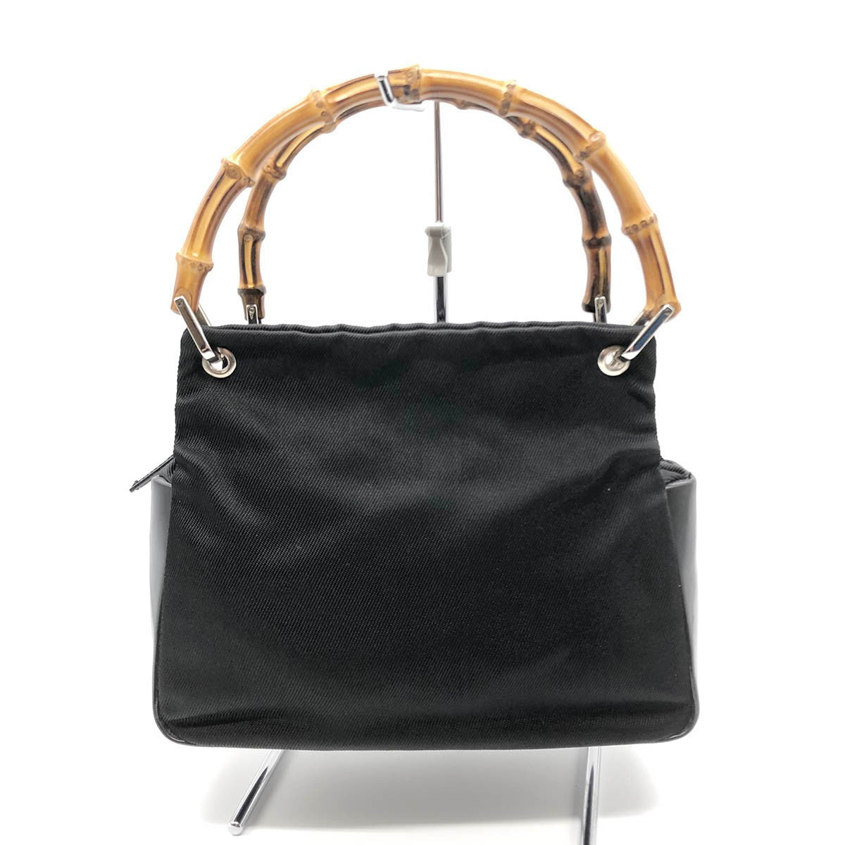 Gucci 0001014 Handbag Bamboo Old Gucci Nylon Leather Black