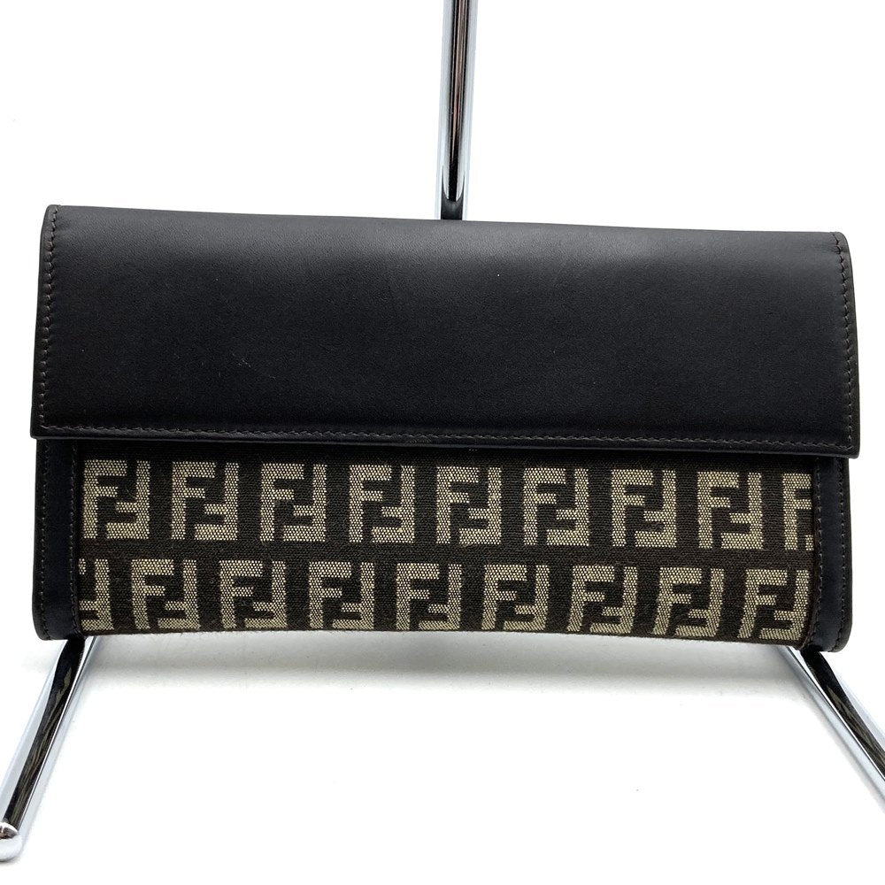 Fendi Zucchino 8M0032 Long Wallet in FF Pattern Canvas, Dark Brown