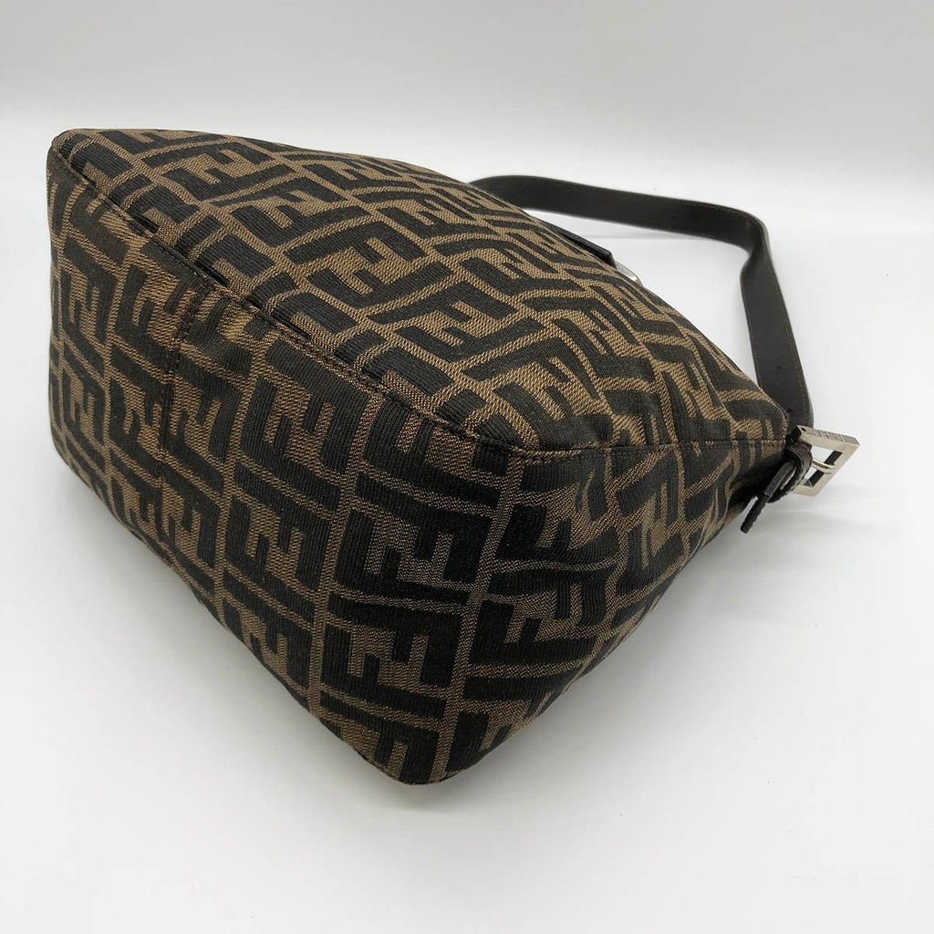 Fendi Mamma Bucket Shoulder Bag in Brown Nylon Canvas with Silver Hardware