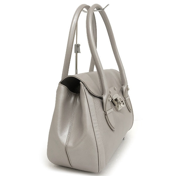 Salvatore Ferragamo shoulder bag in metallic silver and gray leather, DH-21 A234, for women.