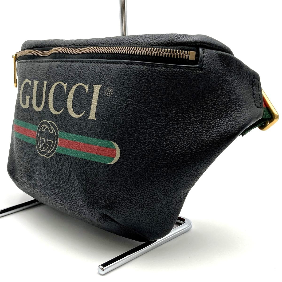 Gucci 493869 Sherry Line Waist Bag/Waist Pouch in Black Leather