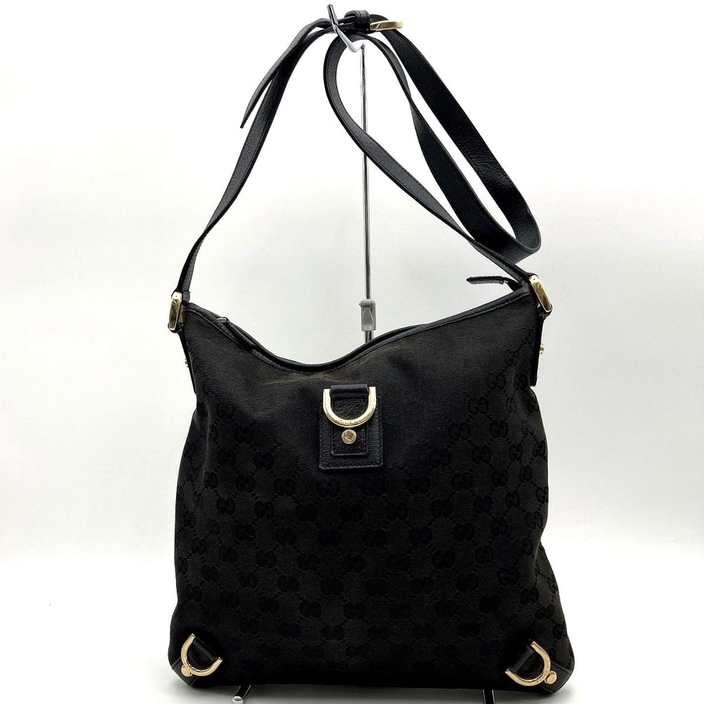 Gucci 131326 Crossbody Shoulder Bag, GG Canvas and Leather, Abbey Line, Thin, Square, Black