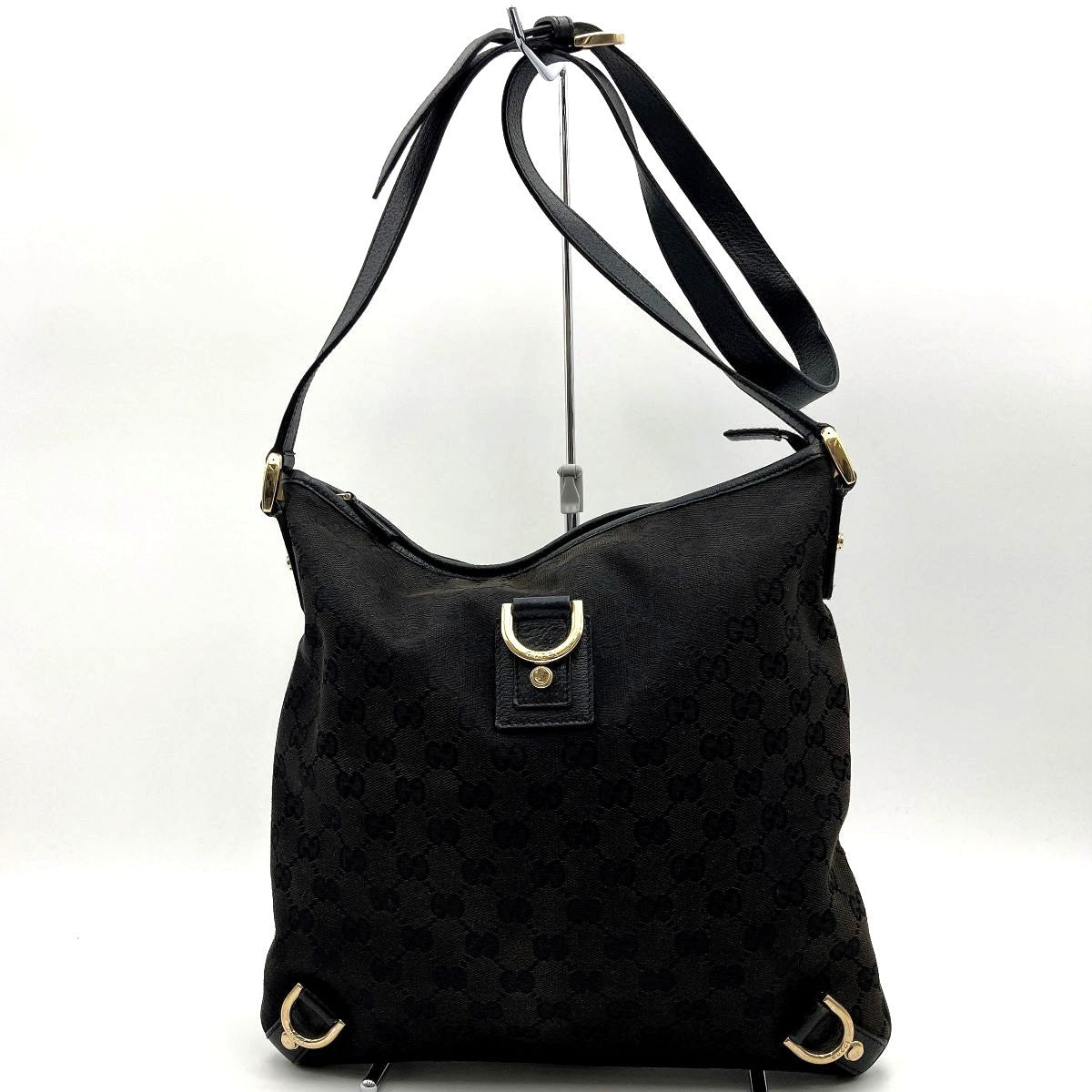 Gucci 131326 Crossbody Shoulder Bag, GG Canvas and Leather, Abbey Line, Thin, Square, Black