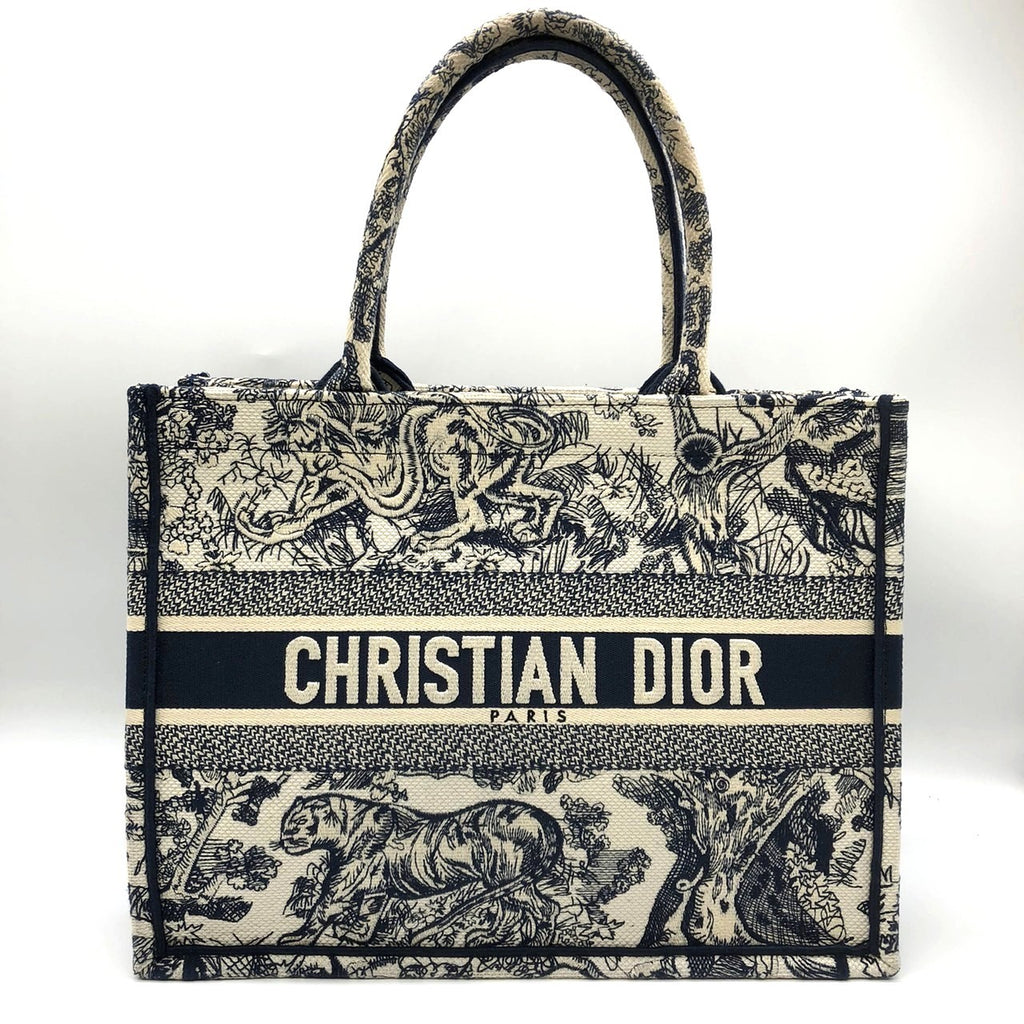 Christian Dior Book Tote Medium Toile de Jouy Sauvage Tote Bag in Navy Blue Tiger Canvas