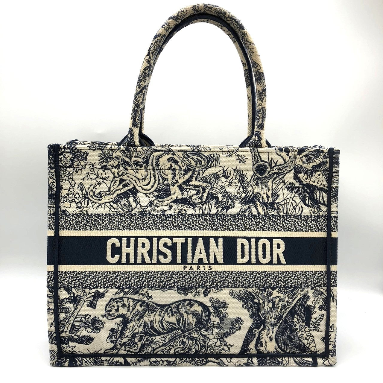 Christian Dior Book Tote Medium Toile de Jouy Sauvage Tote Bag in Navy Blue Tiger Canvas