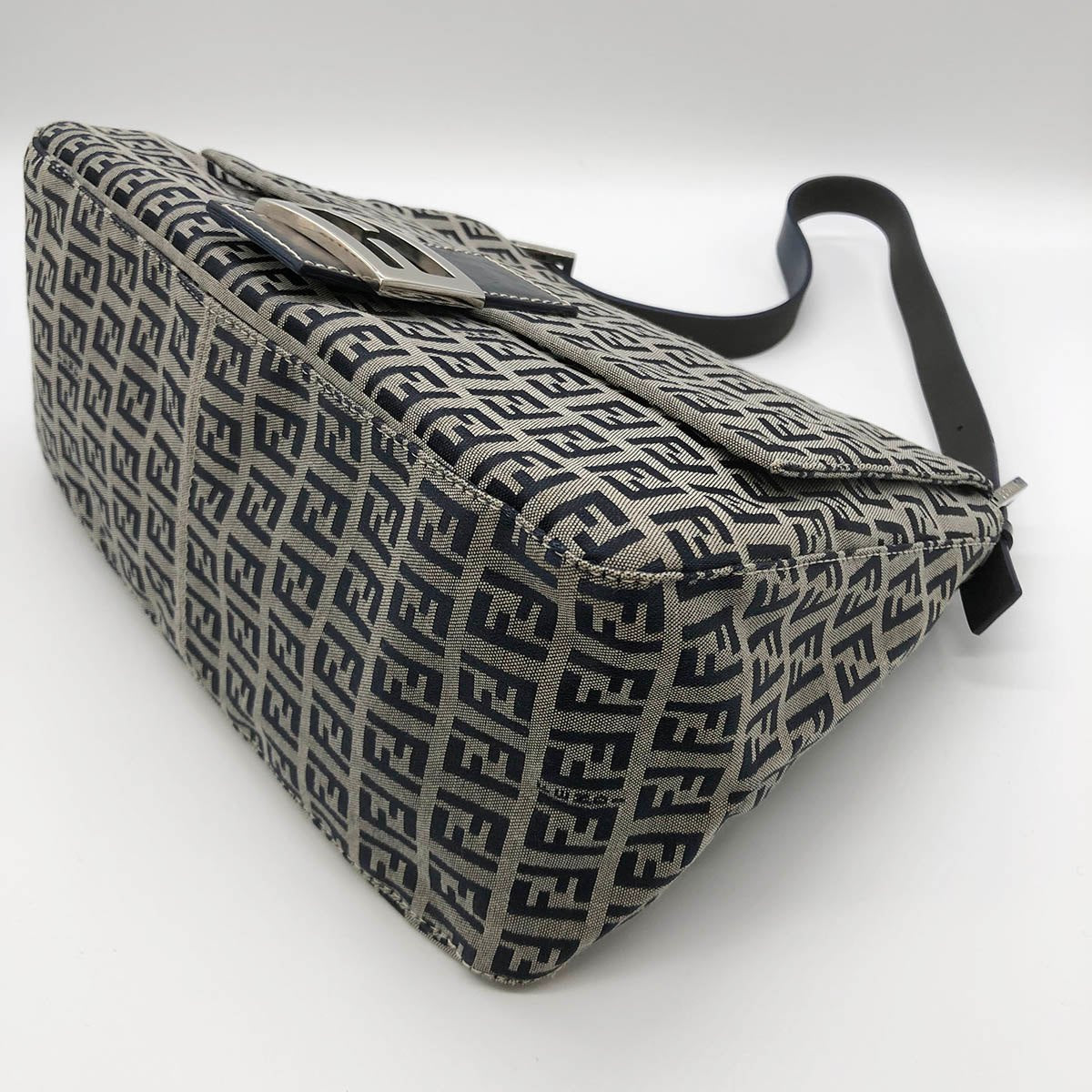 Fendi Zucchino Mamma Bucket Canvas Shoulder Bag in Navy