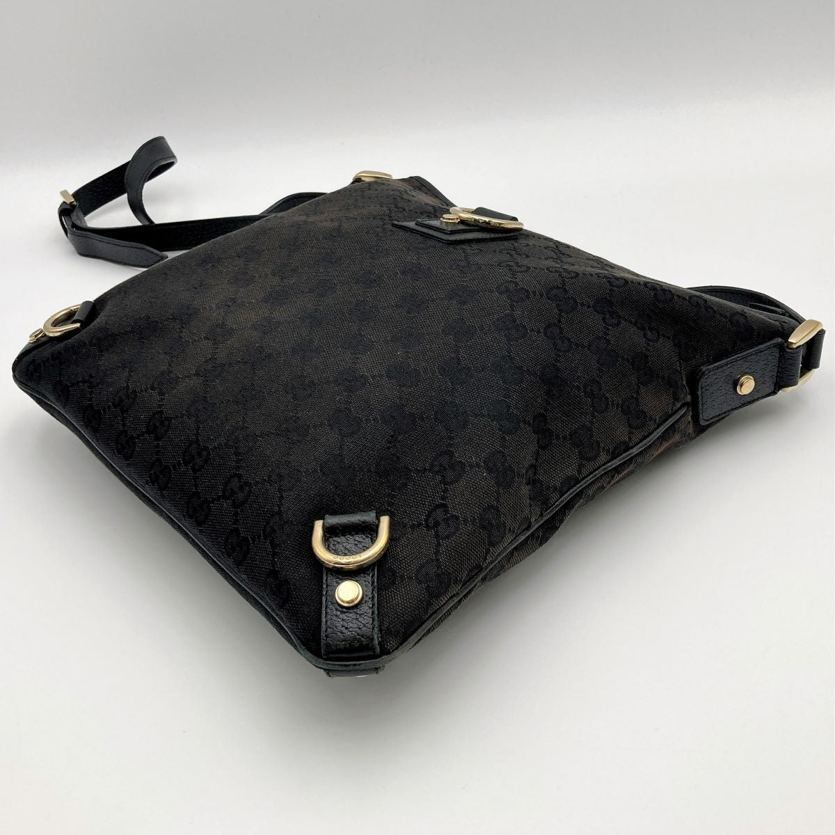 Gucci 131326 Crossbody Shoulder Bag, GG Canvas and Leather, Abbey Line, Thin, Square, Black