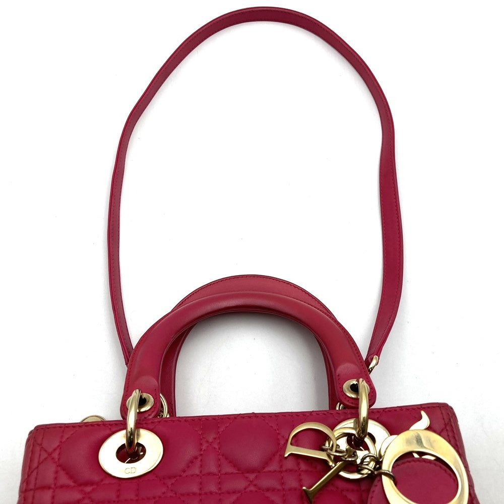 Dior Lady Dior Medium 2-Way Shoulder Bag/Handbag in Pink Leather with Gold Hardware
