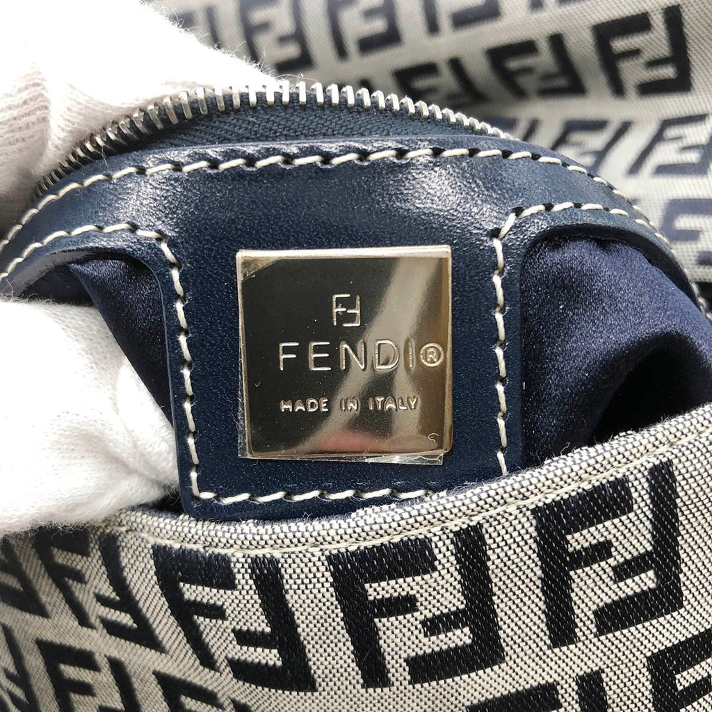 Fendi Zucchino Mamma Bucket Canvas Shoulder Bag in Navy