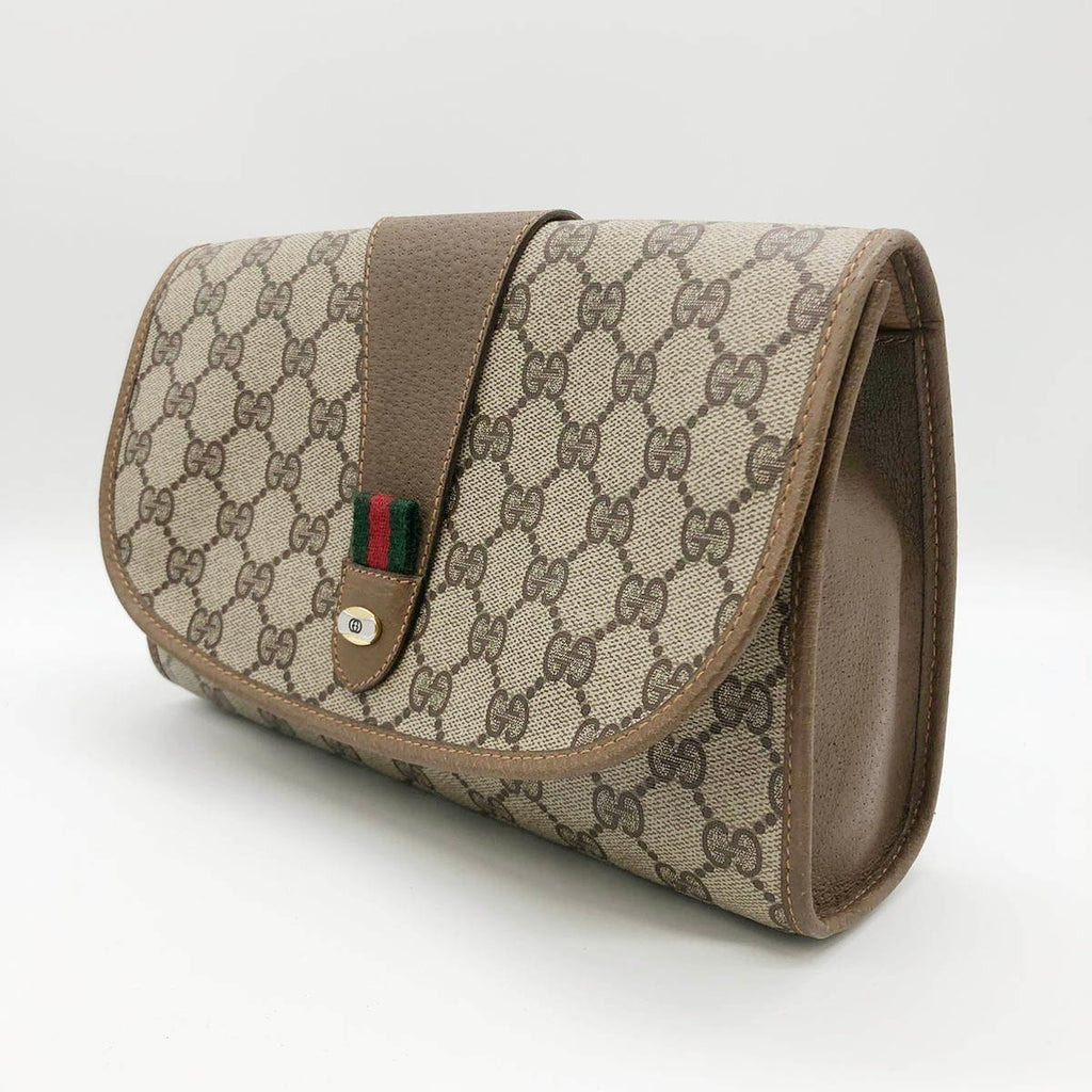 Gucci 89 01 030 clutch bag, old Gucci Sherry line, GG Supreme, brown