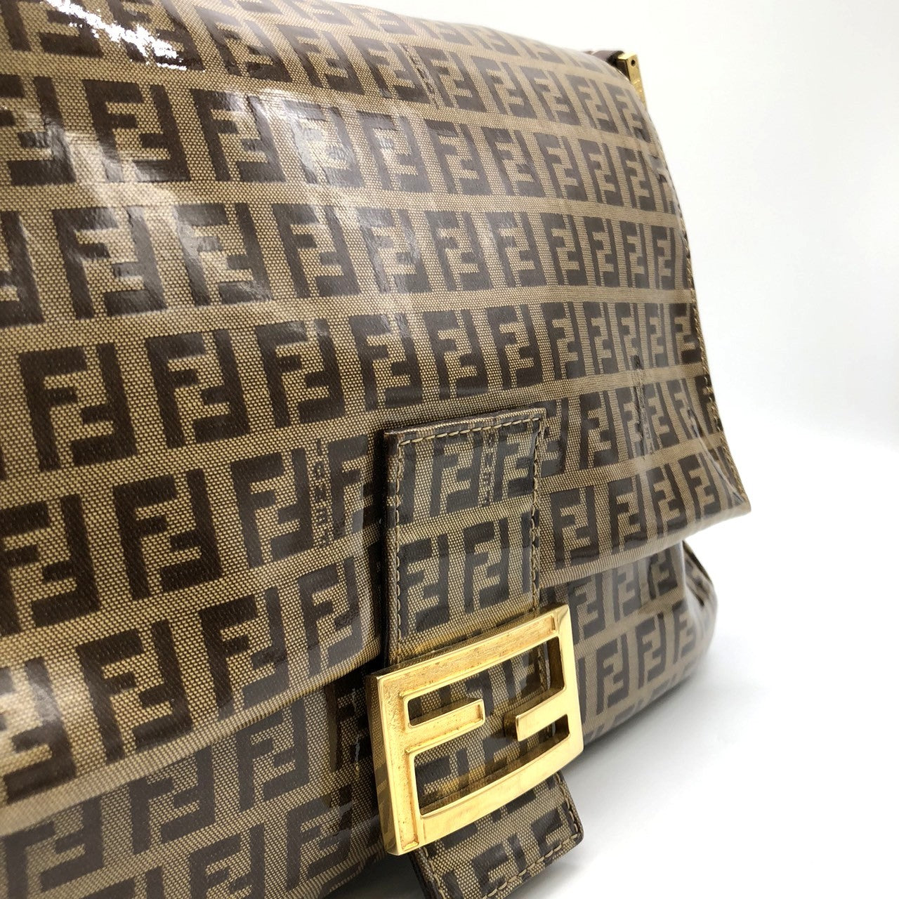 Fendi Mamma Baguette Shoulder Bag in Brown Nylon/Leather with Zucchino Print