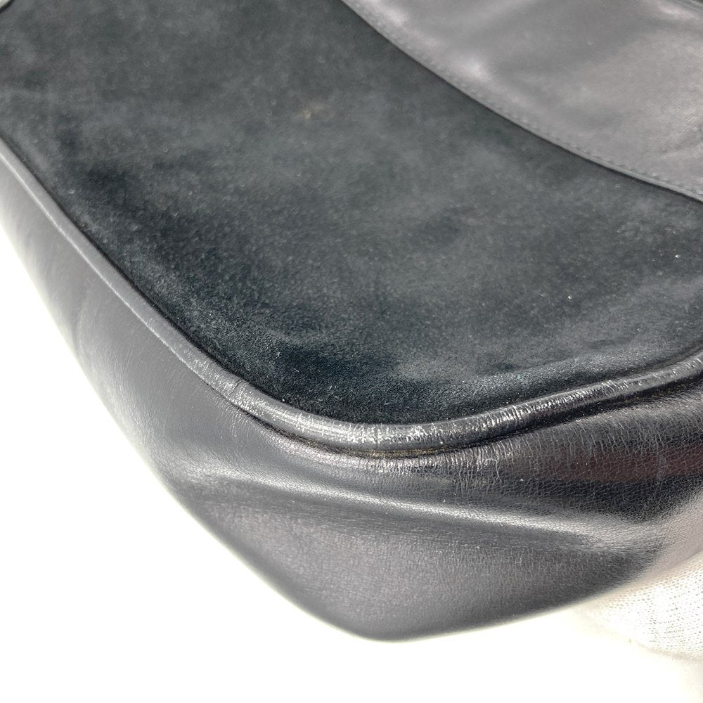 Vintage Gucci Horseshoe Shoulder Bag in Black Suede/Leather. High-End Brand.