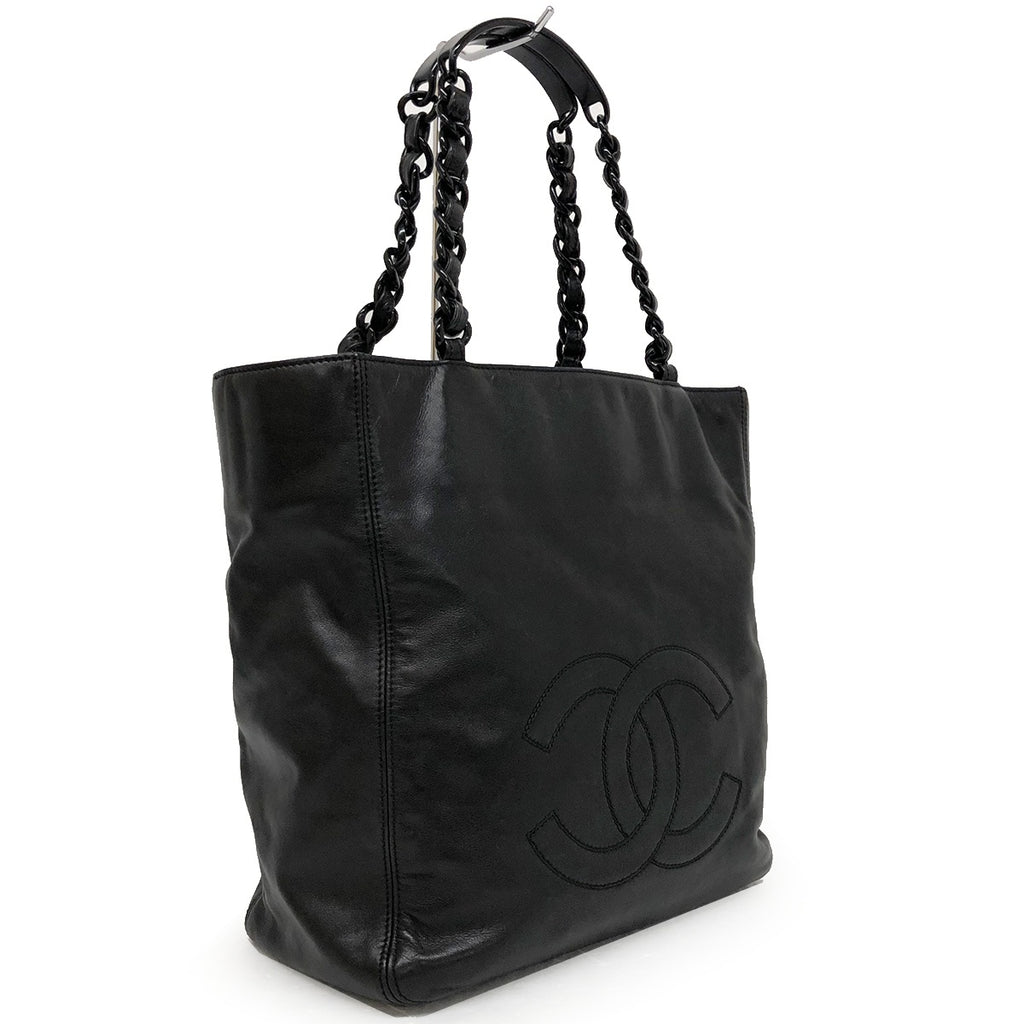 Chanel Coco Mark Plastic Chain Tote Bag Shoulder Bag Tote Bag Lambskin/Plastic Black Women's