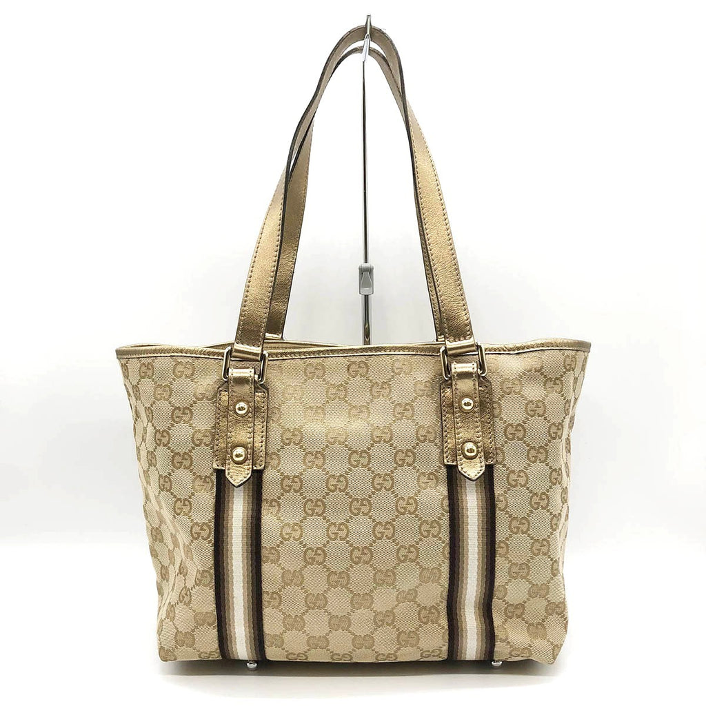 Gucci 137396 Tote Bag in GG Canvas with Heart Charm, Brown and Gold