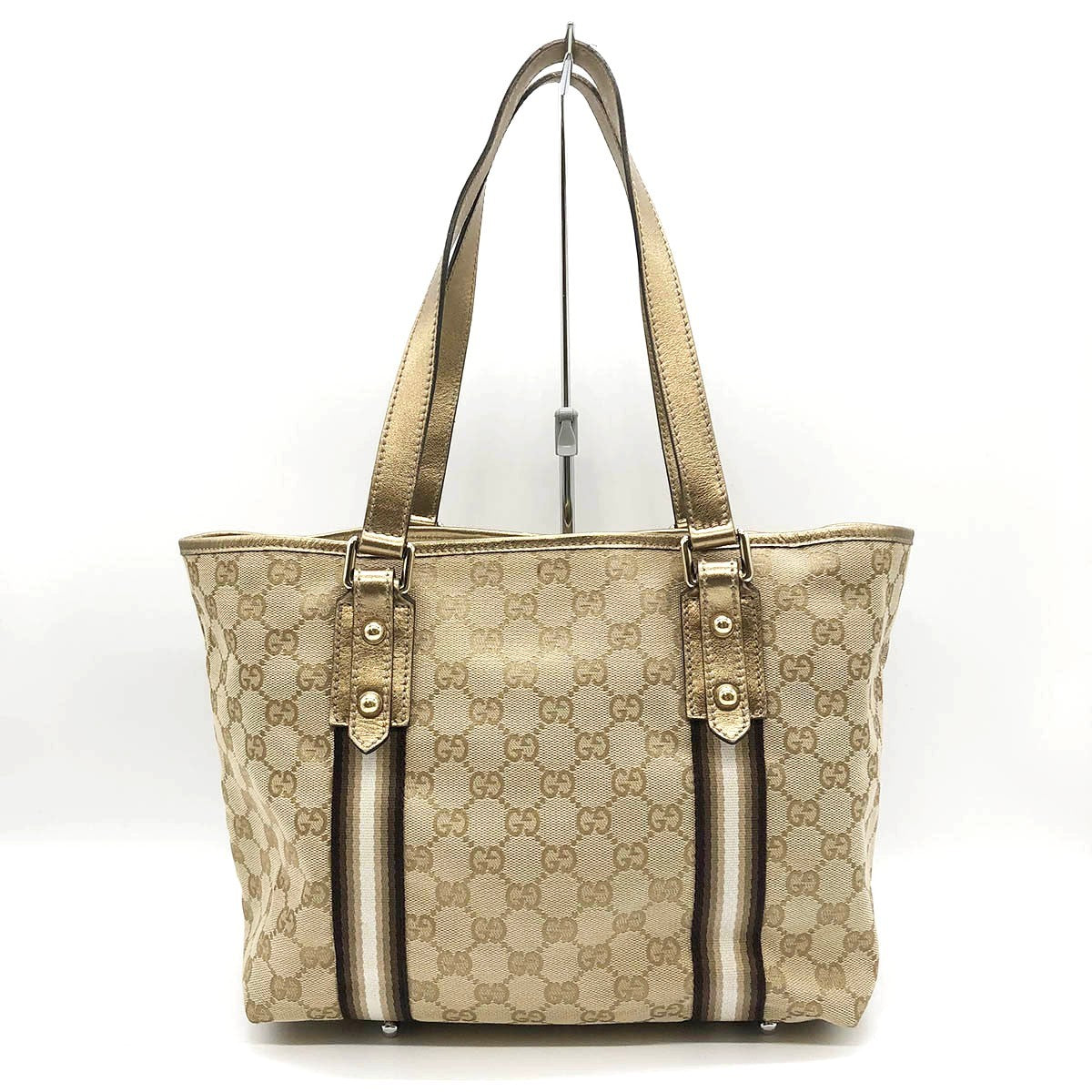 Gucci 137396 Tote Bag in GG Canvas with Heart Charm, Brown and Gold