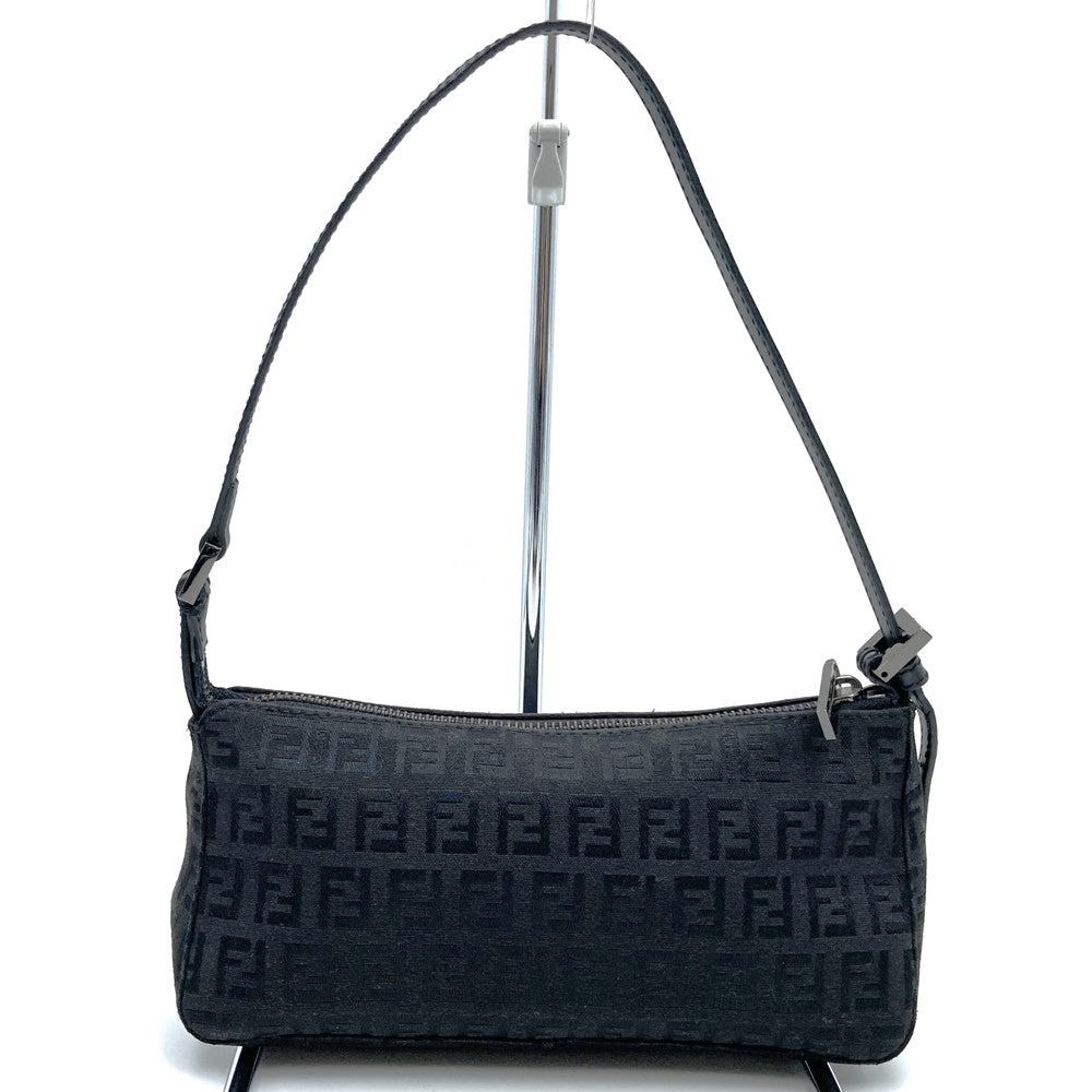 Fendi 8BR249 Zucchino Accessory Pouch Mini Bag in Canvas and Leather, Black