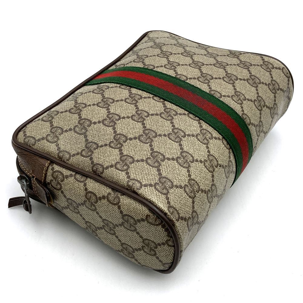 Old Gucci 156 01 012 Clutch Bag/Second Bag Sherry Line GG Supreme Canvas Beige