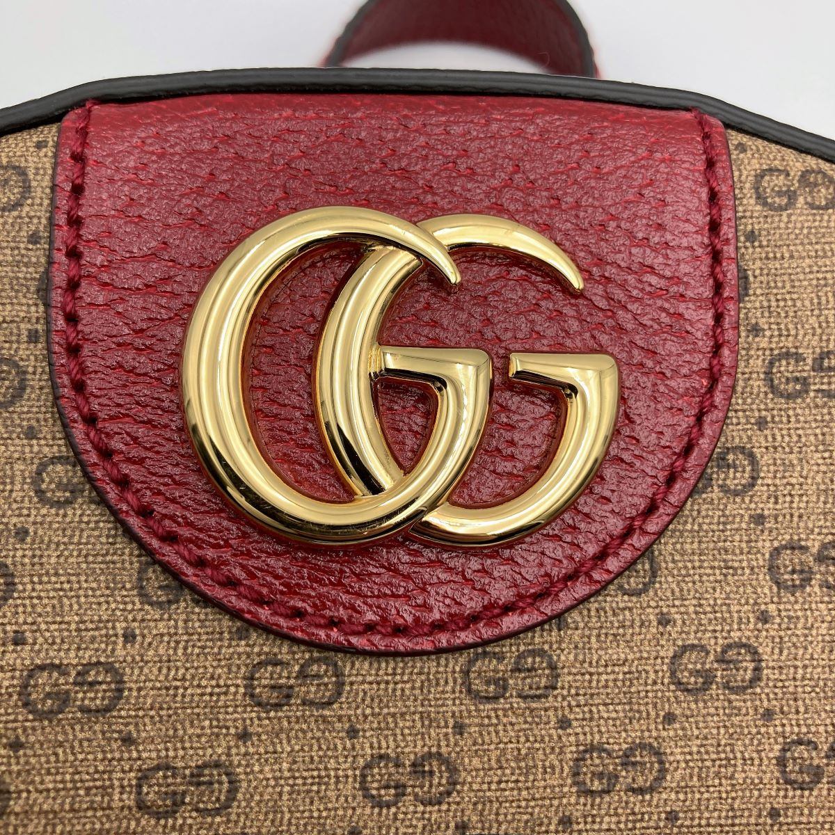 Gucci 647816 Doraemon Collaboration Backpack Mini GG Supreme PVC x Leather Brown Red