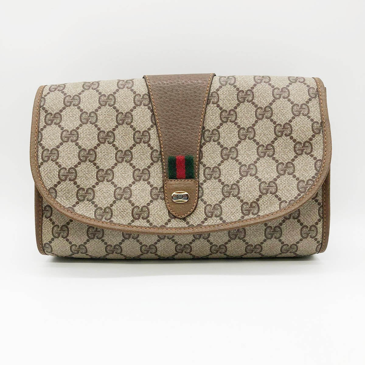 Gucci 89 01 030 clutch bag, old Gucci Sherry line, GG Supreme, brown