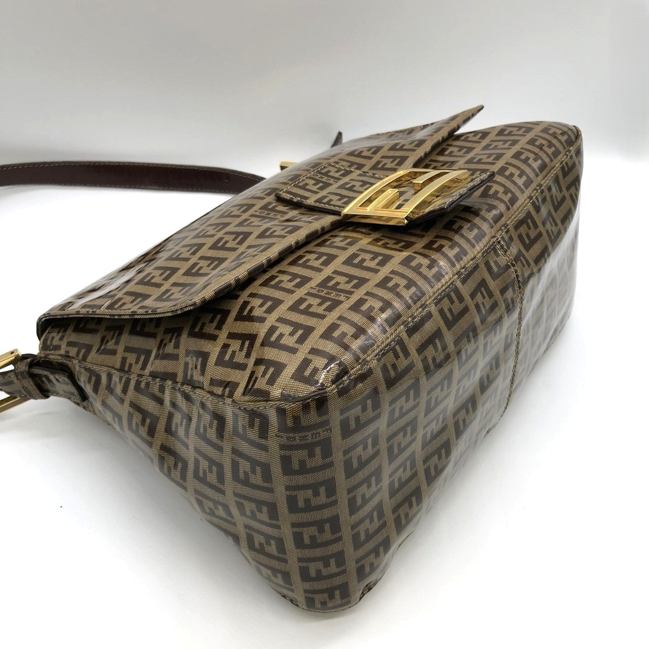 Fendi Mamma Baguette Shoulder Bag in Brown Nylon/Leather with Zucchino Print