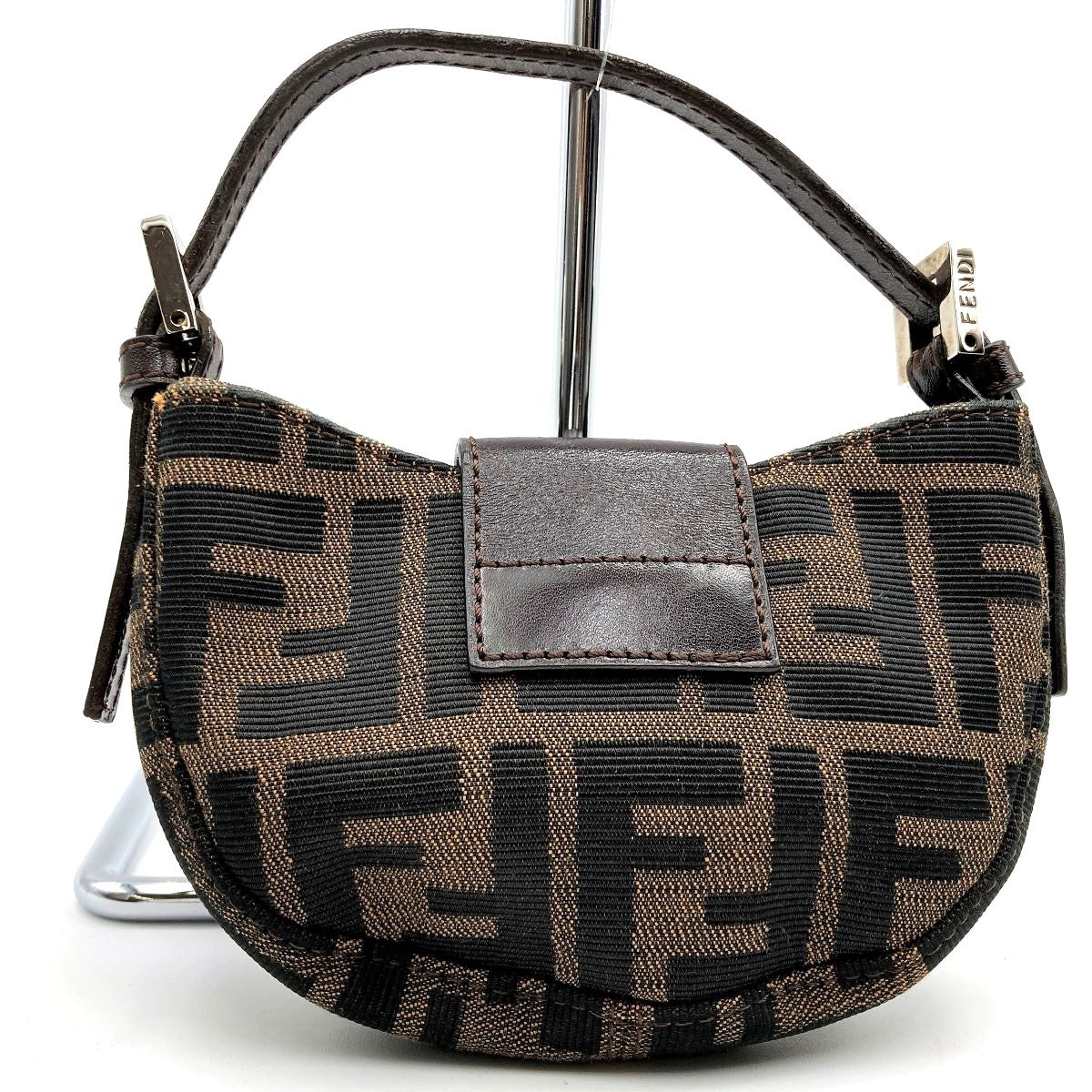 Fendi Zucca Mini Mamma Bucket Mini Croissant Mini Handbag Pouch Nylon Brown