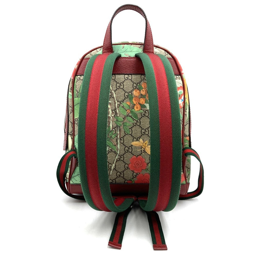 Gucci 2016 Spring/Summer Tian 427042 Backpack/Daypack, Bird and Flower Design, Multicolor, Green/Yellow/Red, GG Supreme Canvas/Leather
