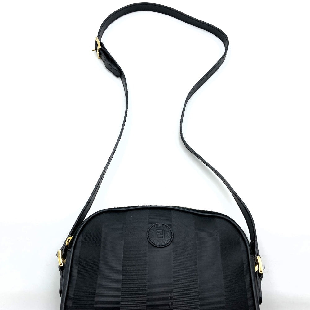 Fendi Pecan Shoulder Bag in PVC/Leather, Black Vertical Stripes