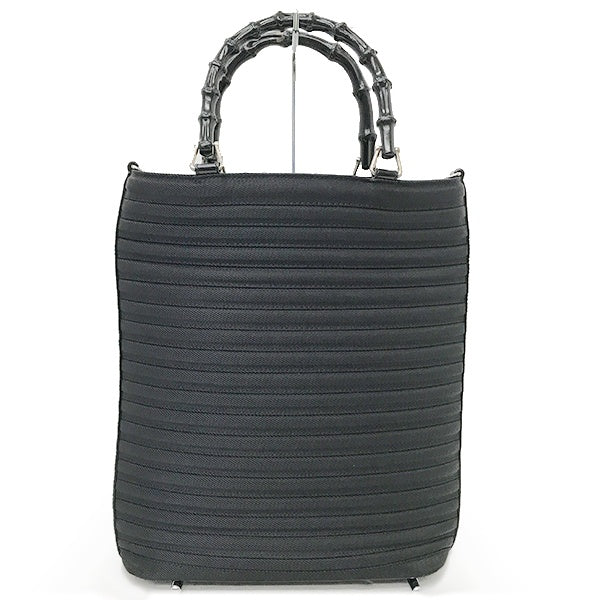 Gucci 002 1998 0353 Bamboo Tote Bag Handbag Nylon and Leather Black Old Gucci