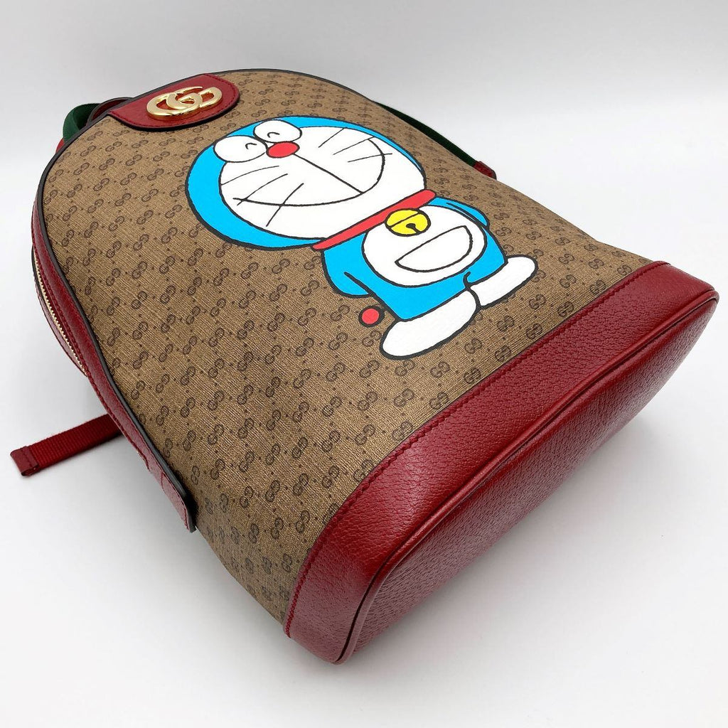 Gucci 647816 Doraemon Collaboration Backpack Mini GG Supreme PVC x Leather Brown Red