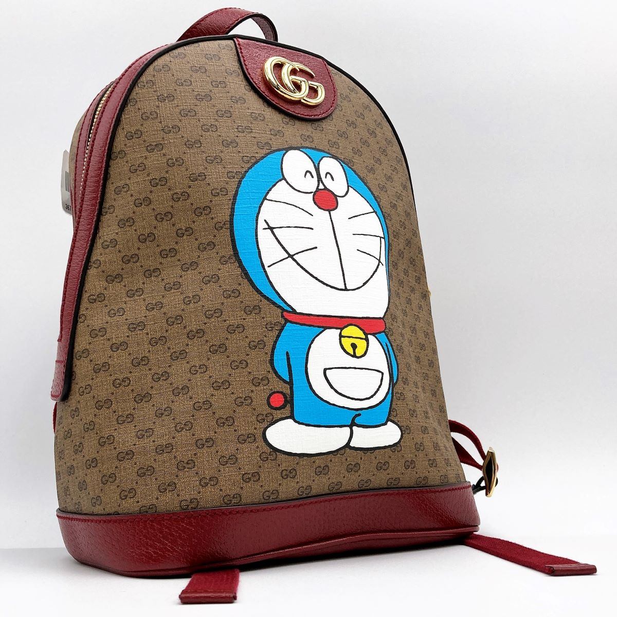 Gucci 647816 Doraemon Collaboration Backpack Mini GG Supreme PVC x Leather Brown Red