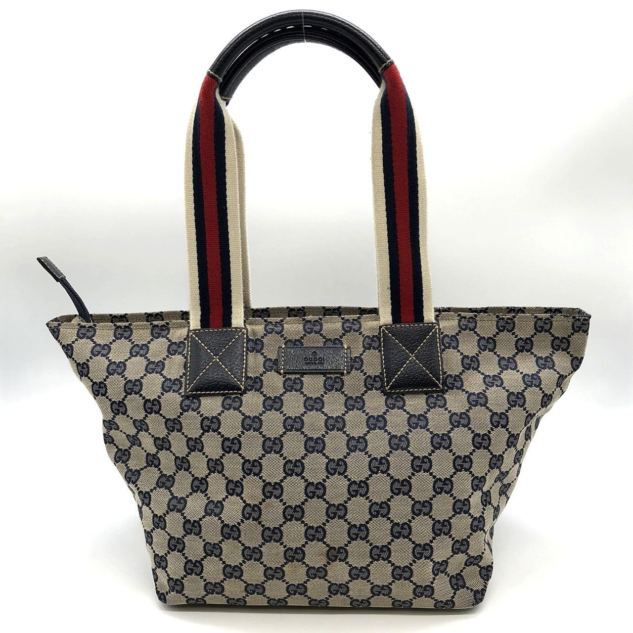 Gucci 131230 Tote Bag Navy Blue GG Canvas/Leather Sherry Line