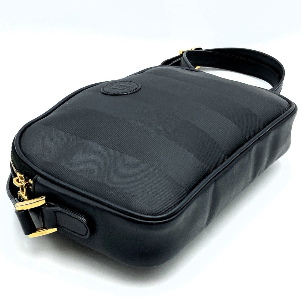 Fendi Pecan Shoulder Bag in PVC/Leather, Black Vertical Stripes
