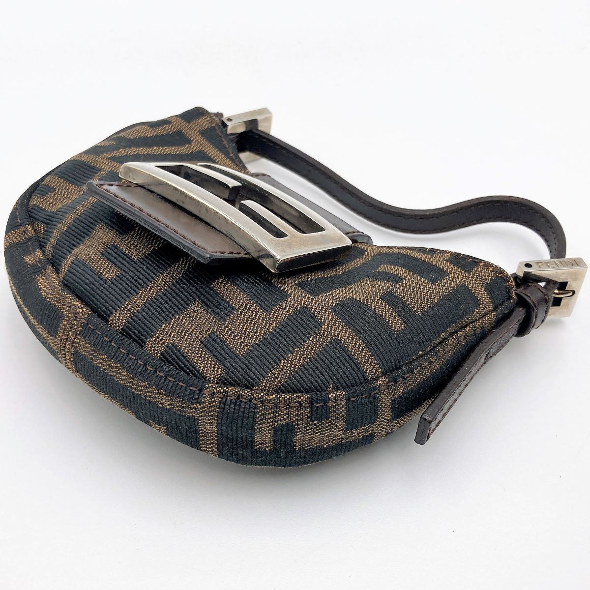 Fendi Zucca Mini Mamma Bucket Mini Croissant Mini Handbag Pouch Nylon Brown