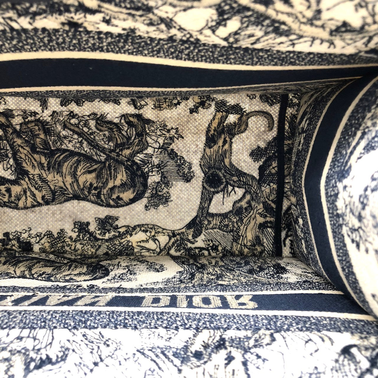 Christian Dior Book Tote Medium Toile de Jouy Sauvage Tote Bag in Navy Blue Tiger Canvas