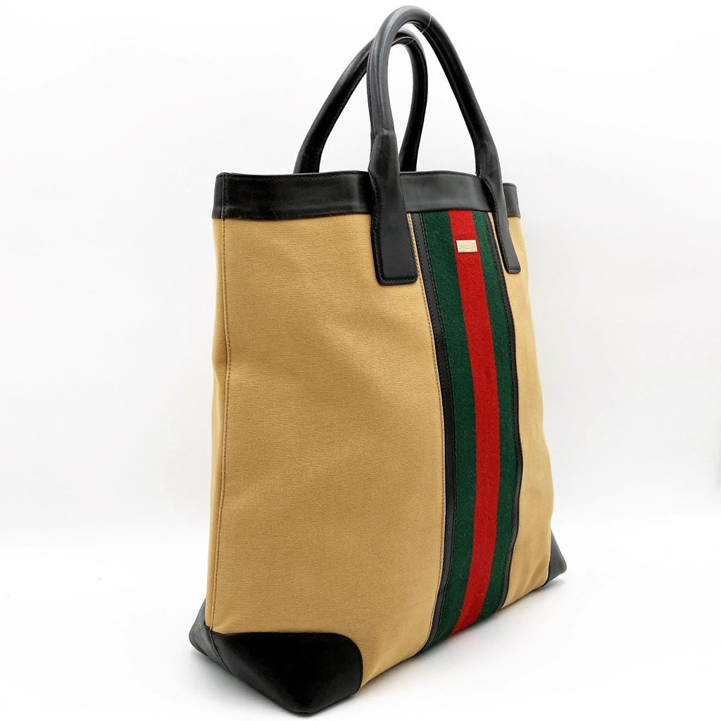Gucci 002 1121 Tote Bag Canvas Leather Sherry Line Brown