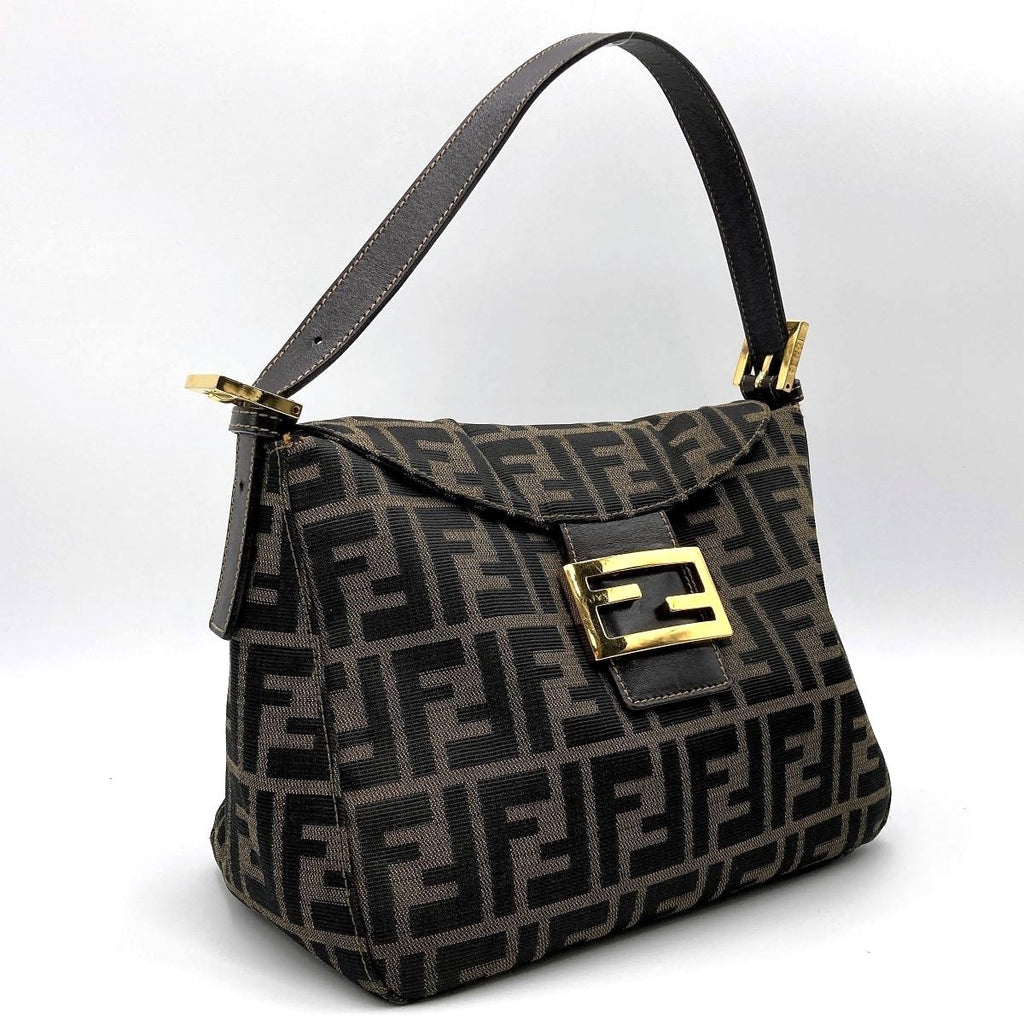 Fendi Mamma Bucket handbag in brown nylon Zucca with gold hardware