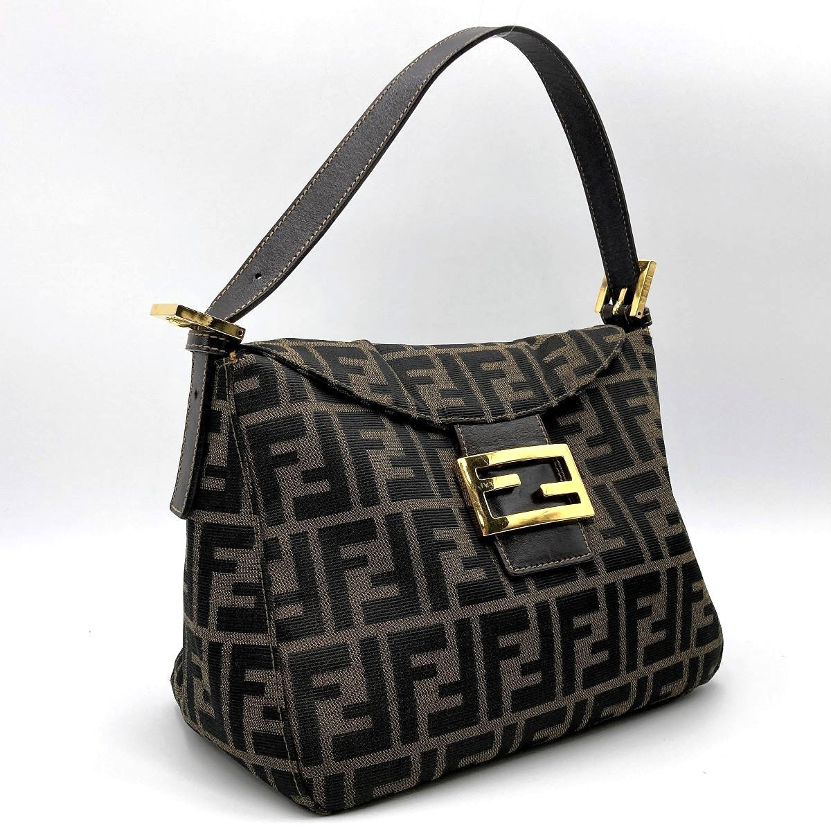 Fendi Mamma Bucket handbag in brown nylon Zucca with gold hardware
