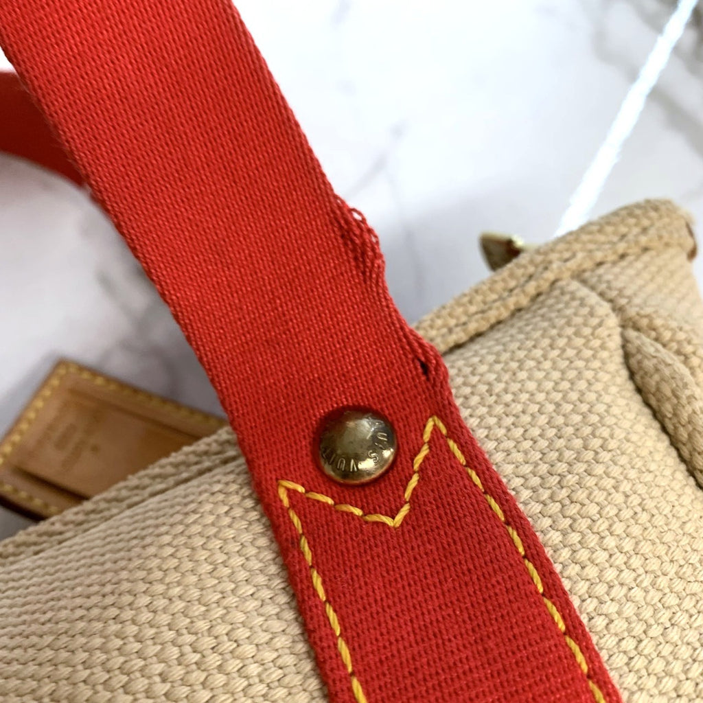 Louis Vuitton M40038 Antigua Cabas PM Handbag Canvas Beige x Red