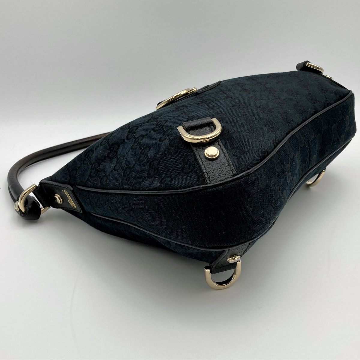 Gucci 130733 Abbey Line GG Canvas Shoulder Bag in Black Canvas and Leather