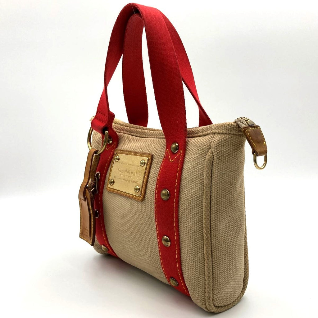 Louis Vuitton M40038 Antigua Cabas PM Handbag Canvas Beige x Red