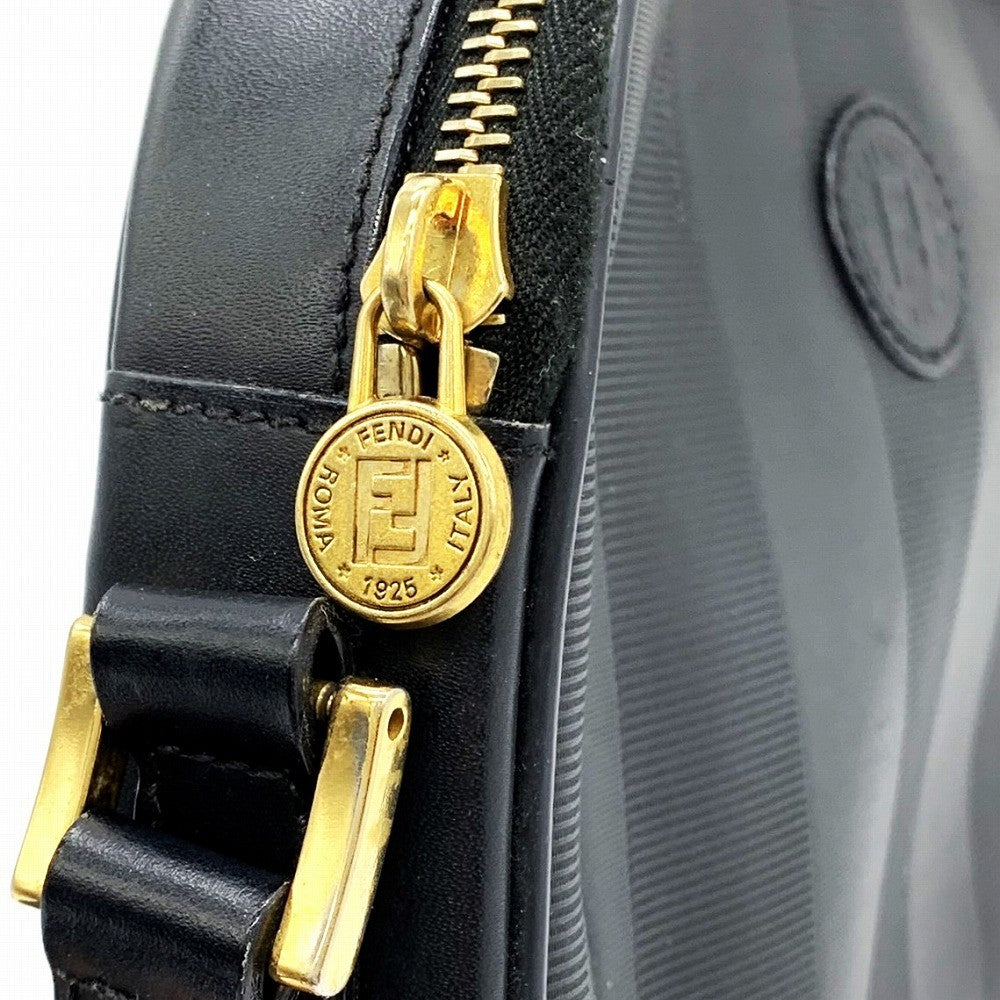 Fendi Pecan Shoulder Bag in PVC/Leather, Black Vertical Stripes