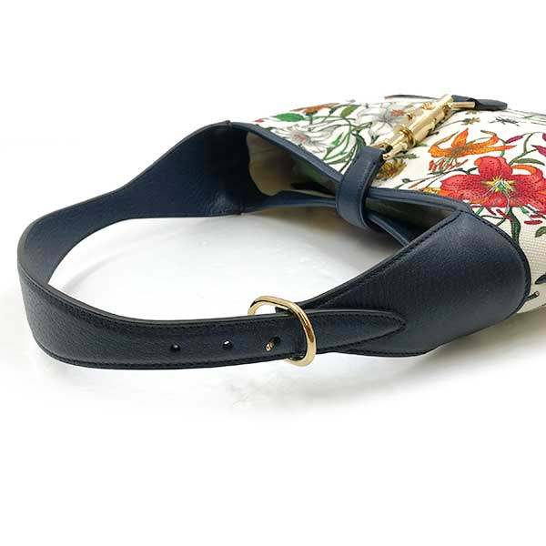 Gucci New Jackie Flora 550152 Shoulder Bag, One-Handle Canvas, Navy, Floral Print